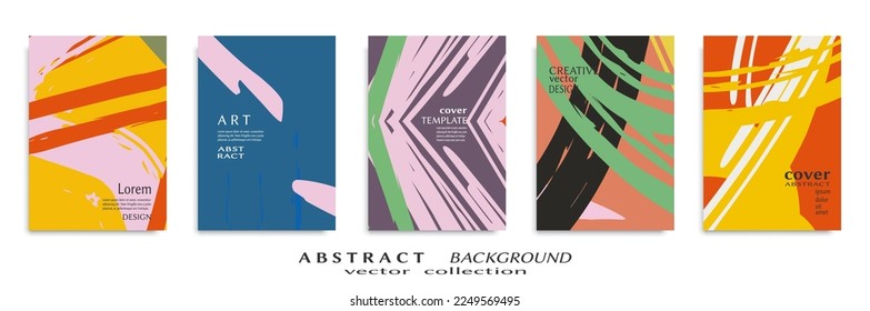 Abstract backgrouns set, grunge texture. Minimalistic art, brush strokes style. Design for card, brochure, banner idea, book cover, booklet print, flyer sheet a4. Collage page, web header template.