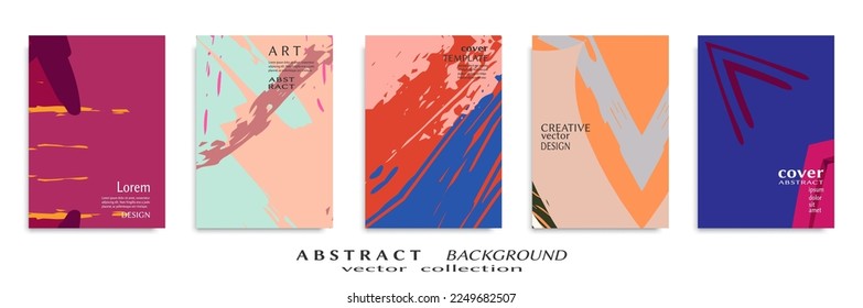Abstract backgrouns set, grunge texture. Minimalistic art, brush strokes style. Design for card, brochure, banner idea, book cover, booklet print, flyer sheet a4. Collage page, web header template.