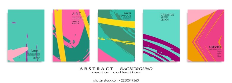 Abstract backgrouns set, grunge texture. Minimalistic art, brush strokes style. Design for card, brochure, banner idea, book cover, booklet print, flyer sheet a4. Collage page, web header template.