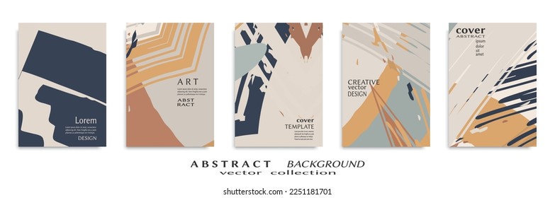 Abstract backgrouns set, grunge texture. Minimalistic art, brush strokes style. Design for card, brochure, banner idea, book cover, booklet print, flyer sheet a4. Collage page, web header template.