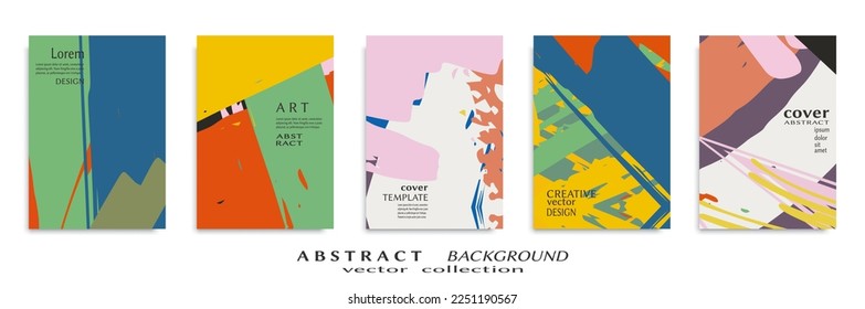 Abstract backgrouns set, grunge texture. Minimalistic art, brush strokes style. Design for card, brochure, banner idea, book cover, booklet print, flyer sheet a4. Collage page, web header template.