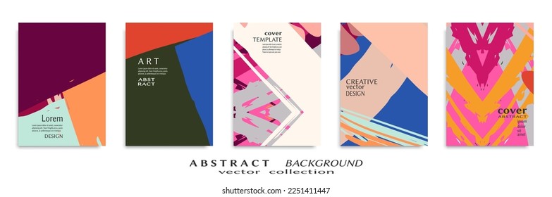 Abstract backgrouns set, grunge texture. Minimalistic art, brush strokes style. Design for card, brochure, banner idea, book cover, booklet print, flyer sheet a4. Collage page, web header template.