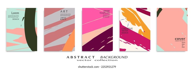 Abstract backgrouns set, grunge texture. Minimalistic art, brush strokes style. Design for card, brochure, banner idea, book cover, booklet print, flyer sheet a4. Collage page, web header template.
