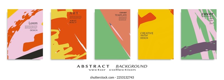Abstract backgrouns set, grunge texture. Minimalistic art, brush strokes style. Design for card, brochure, banner idea, book cover, booklet print, flyer sheet a4. Collage page, web header template.