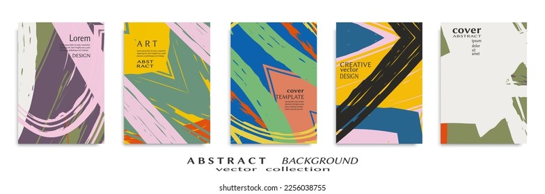 Abstract backgrouns set, grunge texture. Minimalistic art, brush strokes style. Design for card, brochure, banner idea, book cover, booklet print, flyer sheet a4. Collage page, web header template.