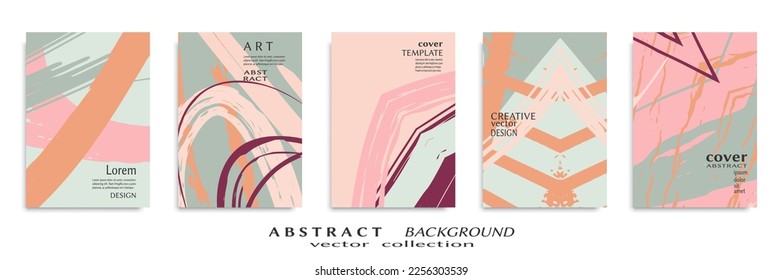 Abstract backgrouns set, grunge texture. Minimalistic art, brush strokes style. Design for card, brochure, banner idea, book cover, booklet print, flyer sheet a4. Collage page, web header template.