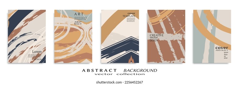 Abstract backgrouns set, grunge texture. Minimalistic art, brush strokes style. Design for card, brochure, banner idea, book cover, booklet print, flyer sheet a4. Collage page, web header template.