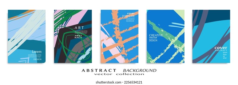 Abstract backgrouns set, grunge texture. Minimalistic art, brush strokes style. Design for card, brochure, banner idea, book cover, booklet print, flyer sheet a4. Collage page, web header template.