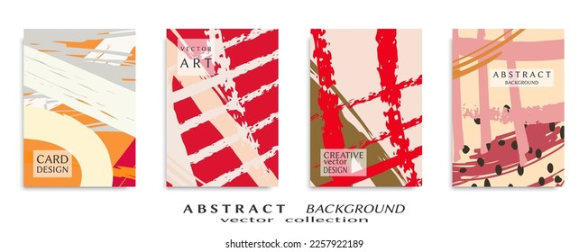 Abstract backgrouns set, grunge texture. Minimalistic art, brush strokes style. Design for card, brochure, banner idea, book cover, booklet print, flyer sheet a4. Collage page, web header template.