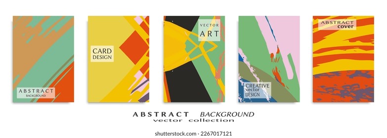 Abstract backgrouns set, grunge texture. Minimalistic art, brush strokes style. Design for card, brochure, banner idea, book cover, booklet print, flyer sheet a4. Collage page, web header template.