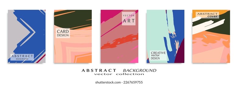 Abstract backgrouns set, grunge texture. Minimalistic art, brush strokes style. Design for card, brochure, banner idea, book cover, booklet print, flyer sheet a4. Collage page, web header template.