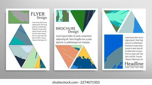 Abstract backgrouns set, grunge texture. Minimalistic art, brush strokes style. Design for card, brochure, banner idea, book cover, booklet print, flyer sheet a4. Collage page, web header template.