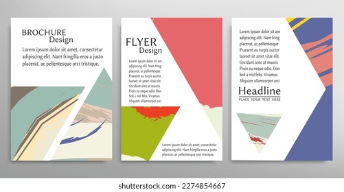 Abstract backgrouns set, grunge texture. Minimalistic art, brush strokes style. Design for card, brochure, banner idea, book cover, booklet print, flyer sheet a4. Collage page, web header template.