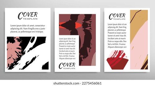 Abstract backgrouns set, grunge texture. Minimalistic art, brush strokes style. Design for card, brochure, banner idea, book cover, booklet print, flyer sheet a4. Collage page, web header template.
