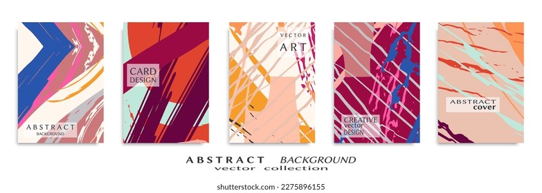 Abstract backgrouns set, grunge texture. Minimalistic art, brush strokes style. Design for card, brochure, banner idea, book cover, booklet print, flyer sheet a4. Collage page, web header template.