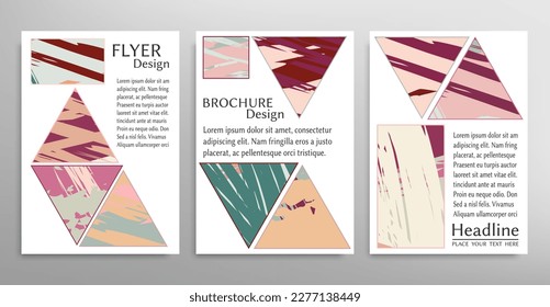 Abstract backgrouns set, grunge texture. Minimalistic art, brush strokes style. Design for card, brochure, banner idea, book cover, booklet print, flyer sheet a4. Collage page, web header template.