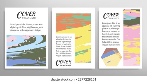 Abstract backgrouns set, grunge texture. Minimalistic art, brush strokes style. Design for card, brochure, banner idea, book cover, booklet print, flyer sheet a4. Collage page, web header template.