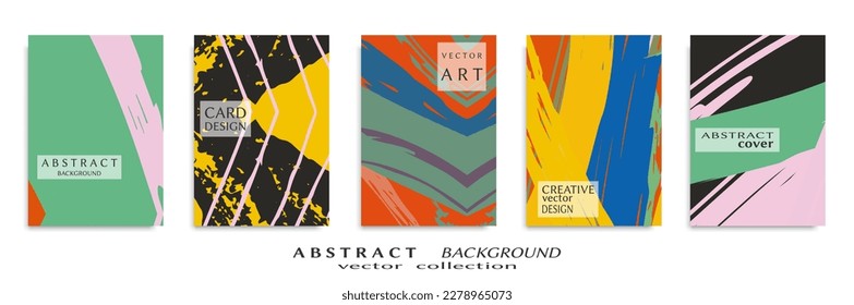 Abstract backgrouns set, grunge texture. Minimalistic art, brush strokes style. Design for card, brochure, banner idea, book cover, booklet print, flyer sheet a4. Collage page, web header template.