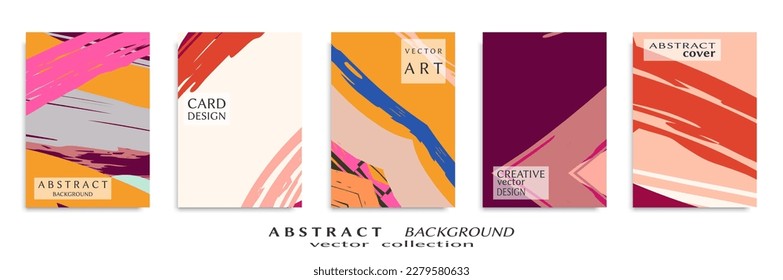Abstract backgrouns set, grunge texture. Minimalistic art, brush strokes style. Design for card, brochure, banner idea, book cover, booklet print, flyer sheet a4. Collage page, web header template.