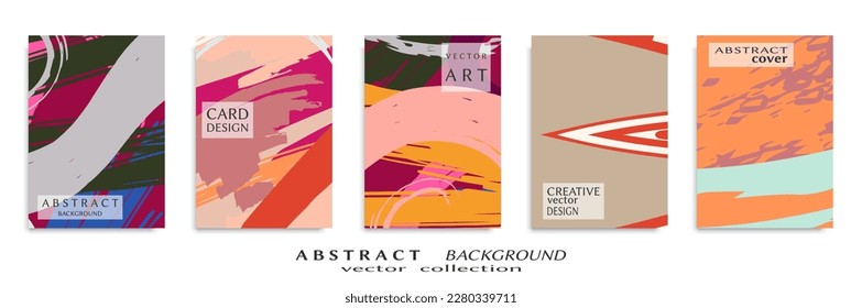 Abstract backgrouns set, grunge texture. Minimalistic art, brush strokes style. Design for card, brochure, banner idea, book cover, booklet print, flyer sheet a4. Collage page, web header template.