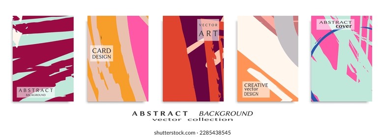 Abstract backgrouns set, grunge texture. Minimalistic art, brush strokes style. Design for card, brochure, banner idea, book cover, booklet print, flyer sheet a4. Collage page, web header template.