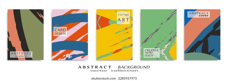 Abstract backgrouns set, grunge texture. Minimalistic art, brush strokes style. Design for card, brochure, banner idea, book cover, booklet print, flyer sheet a4. Collage page, web header template.