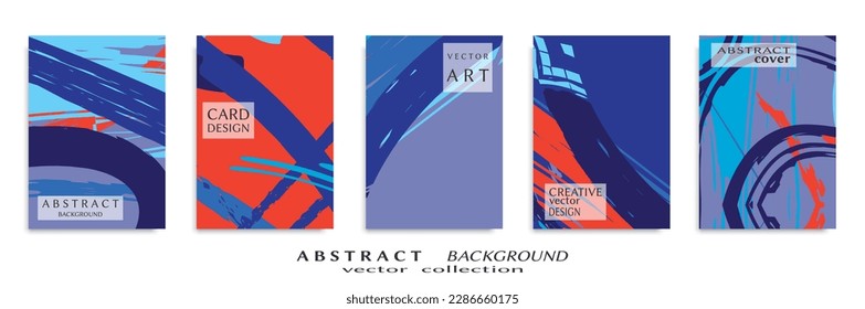 Abstract backgrouns set, grunge texture. Minimalistic art, brush strokes style. Design for card, brochure, banner idea, book cover, booklet print, flyer sheet a4. Collage page, web header template.