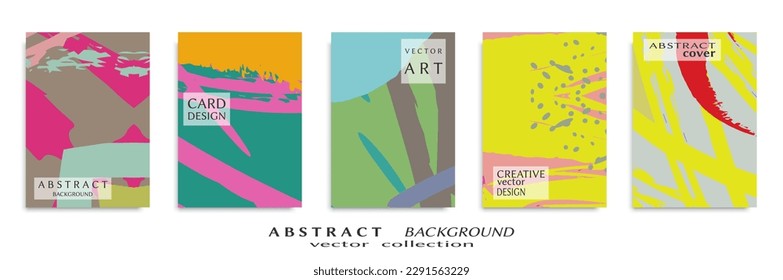 Abstract backgrouns set, grunge texture. Minimalistic art, brush strokes style. Design for card, brochure, banner idea, book cover, booklet print, flyer sheet a4. Collage page, web header template.