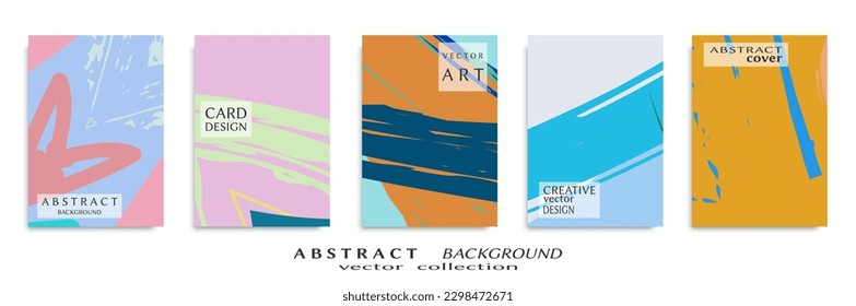 Abstract backgrouns set, grunge texture. Minimalistic art, brush strokes style. Design for card, brochure, banner idea, book cover, booklet print, flyer sheet a4. Collage page, web header template.