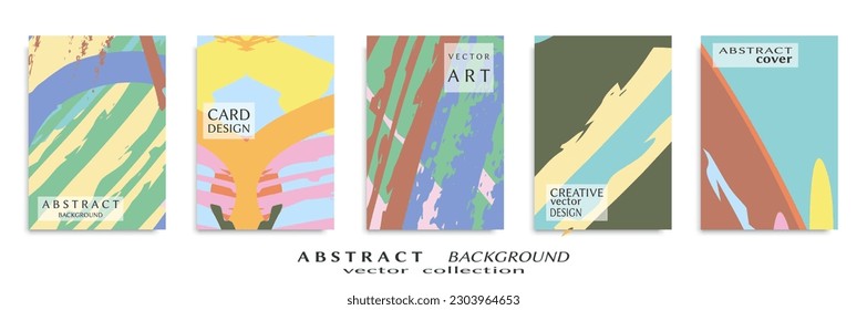 Abstract backgrouns set, grunge texture. Minimalistic art, brush strokes style. Design for card, brochure, banner idea, book cover, booklet print, flyer sheet a4. Collage page, web header template.
