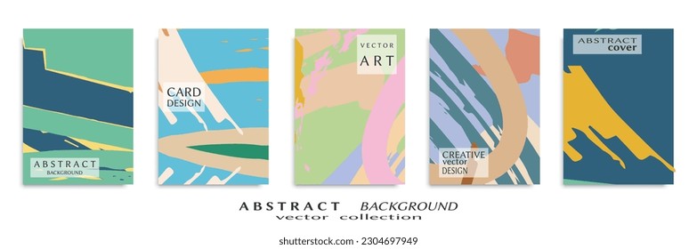 Abstract backgrouns set, grunge texture. Minimalistic art, brush strokes style. Design for card, brochure, banner idea, book cover, booklet print, flyer sheet a4. Collage page, web header template.