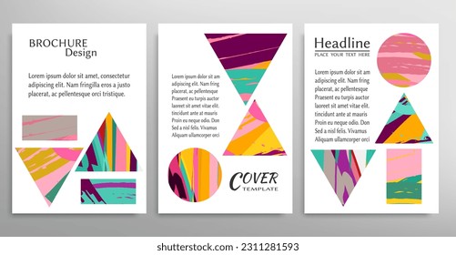 Abstract backgrouns set, grunge texture. Minimalistic art, brush strokes style. Design for card, brochure, banner idea, book cover, booklet print, flyer sheet a4. Collage page, web header template.