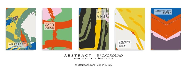 Abstract backgrouns set, grunge texture. Minimalistic art, brush strokes style. Design for card, brochure, banner idea, book cover, booklet print, flyer sheet a4. Collage page, web header template.