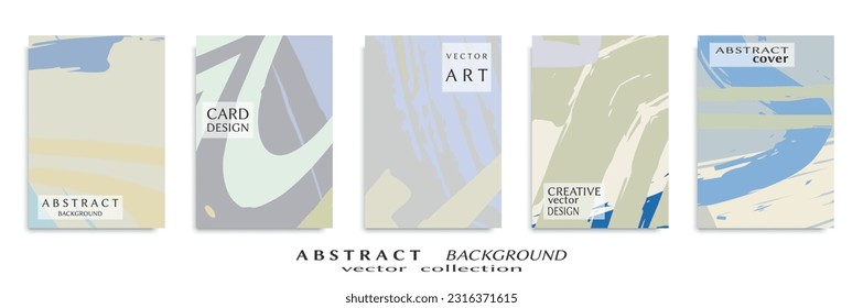 Abstract backgrouns set, grunge texture. Minimalistic art, brush strokes style. Design for card, brochure, banner idea, book cover, booklet print, flyer sheet a4. Collage page, web header template.