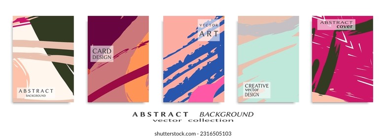 Abstract backgrouns set, grunge texture. Minimalistic art, brush strokes style. Design for card, brochure, banner idea, book cover, booklet print, flyer sheet a4. Collage page, web header template.