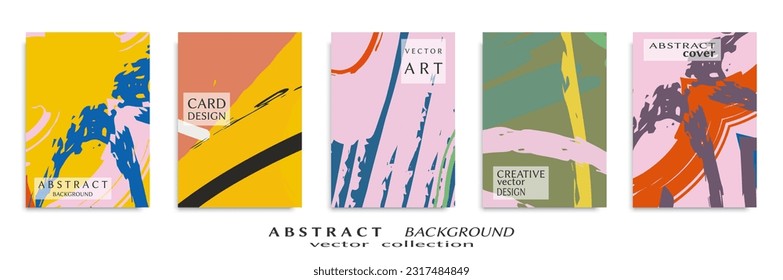 Abstract backgrouns set, grunge texture. Minimalistic art, brush strokes style. Design for card, brochure, banner idea, book cover, booklet print, flyer sheet a4. Collage page, web header template.