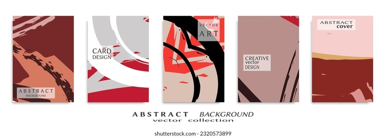 Abstract backgrouns set, grunge texture. Minimalistic art, brush strokes style. Design for card, brochure, banner idea, book cover, booklet print, flyer sheet a4. Collage page, web header template.