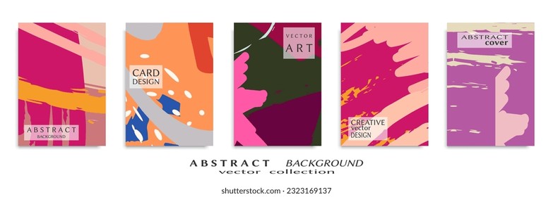 Abstract backgrouns set, grunge texture. Minimalistic art, brush strokes style. Design for card, brochure, banner idea, book cover, booklet print, flyer sheet a4. Collage page, web header template.