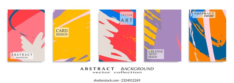 Abstract backgrouns set, grunge texture. Minimalistic art, brush strokes style. Design for card, brochure, banner idea, book cover, booklet print, flyer sheet a4. Collage page, web header template.