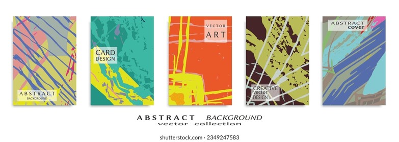 Abstract backgrouns set, grunge texture. Minimalistic art, brush strokes style. Design for card, brochure, banner idea, book cover, booklet print, flyer sheet a4. Collage page, web header template.