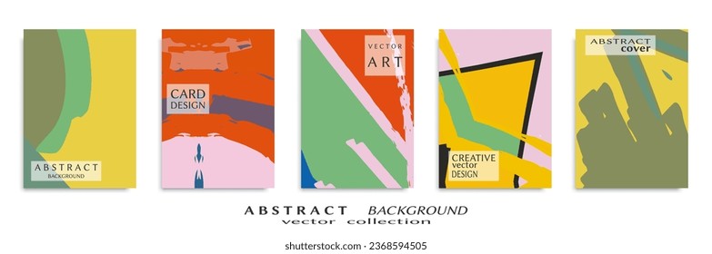 Abstract backgrouns set, grunge texture. Minimalistic art, brush strokes style. Design for card, brochure, banner idea, book cover, booklet print, flyer sheet a4. Collage page, web header template.