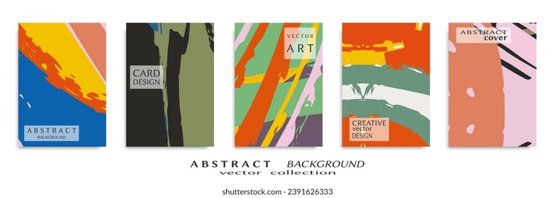 Abstract backgrouns set, grunge texture. Minimalistic art, brush strokes style. Design for card, brochure, banner idea, book cover, booklet print, flyer sheet a4. Collage page, web header template.