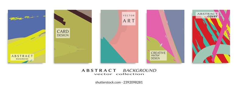 Abstract backgrouns set, grunge texture. Minimalistic art, brush strokes style. Design for card, brochure, banner idea, book cover, booklet print, flyer sheet a4. Collage page, web header template.