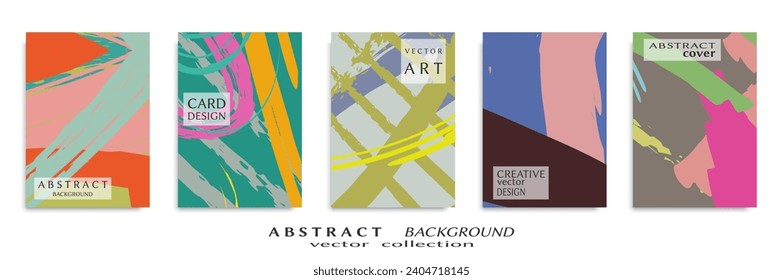 Abstract backgrouns set, grunge texture. Minimalistic art, brush strokes style. Design for card, brochure, banner idea, book cover, booklet print, flyer sheet a4. Collage page, web header template.