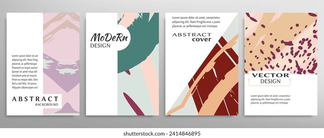 Abstract backgrouns set, grunge texture. Minimalistic art, brush strokes style. Design for card, brochure, banner idea, book cover, booklet print, flyer sheet a4. Collage page, web header template.