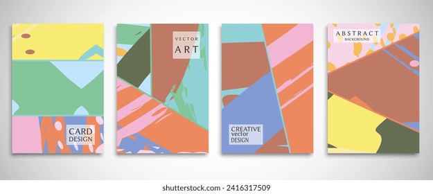 Abstract backgrouns set, grunge texture. Minimalistic art, brush strokes style. Design for card, brochure, banner idea, book cover, booklet print, flyer sheet a4. Collage page, web header template.