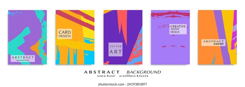 Abstract backgrouns set, grunge texture. Minimalistic art, brush strokes style. Design for card, brochure, banner idea, book cover, booklet print, flyer sheet a4. Collage page, web header template.