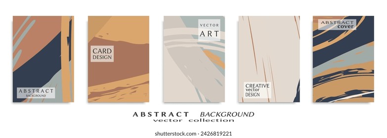 Abstract backgrouns set, grunge texture. Minimalistic art, brush strokes style. Design for card, brochure, banner idea, book cover, booklet print, flyer sheet a4. Collage page, web header template.
