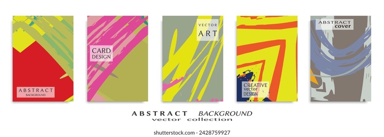Abstract backgrouns set, grunge texture. Minimalistic art, brush strokes style. Design for card, brochure, banner idea, book cover, booklet print, flyer sheet a4. Collage page, web header template.