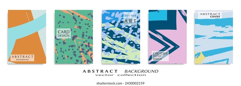 Abstract backgrouns set, grunge texture. Minimalistic art, brush strokes style. Design for card, brochure, banner idea, book cover, booklet print, flyer sheet a4. Collage page, web header template.